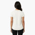 Woman wearing a white t-shirt on a white background